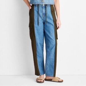 Future Collective Women’s Mid-Rise Barrel Leg Mixed Fabric Jeans
